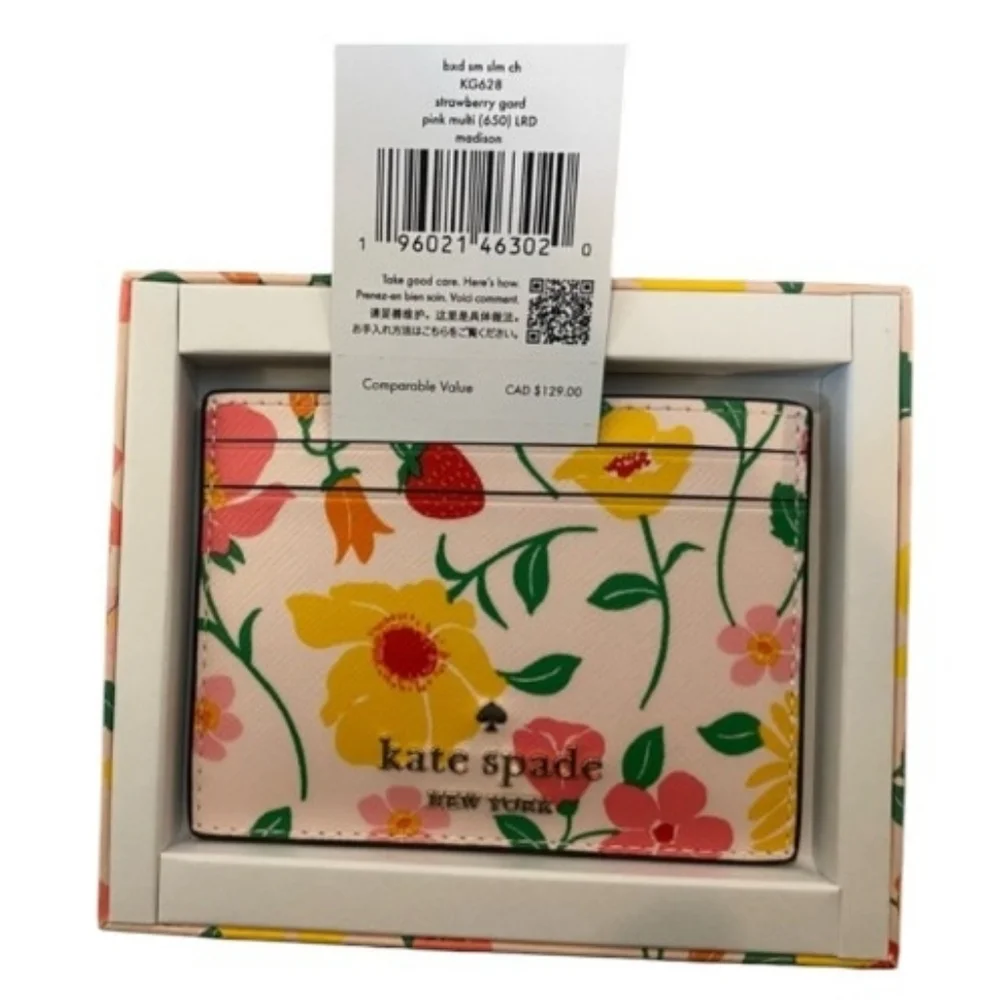 Nwt Kate Spade ♠️ Boxed MadisonStrawberry Garden Small Slim Card Holder